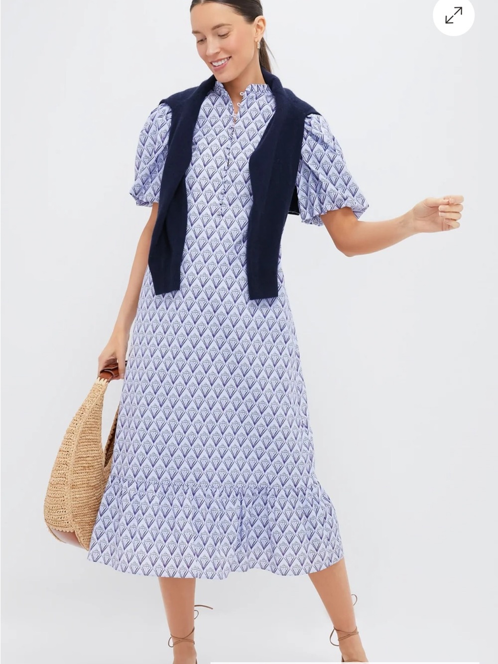 Tuckernuck Hyacinth House  Navy and White Patterned Midi Dress
